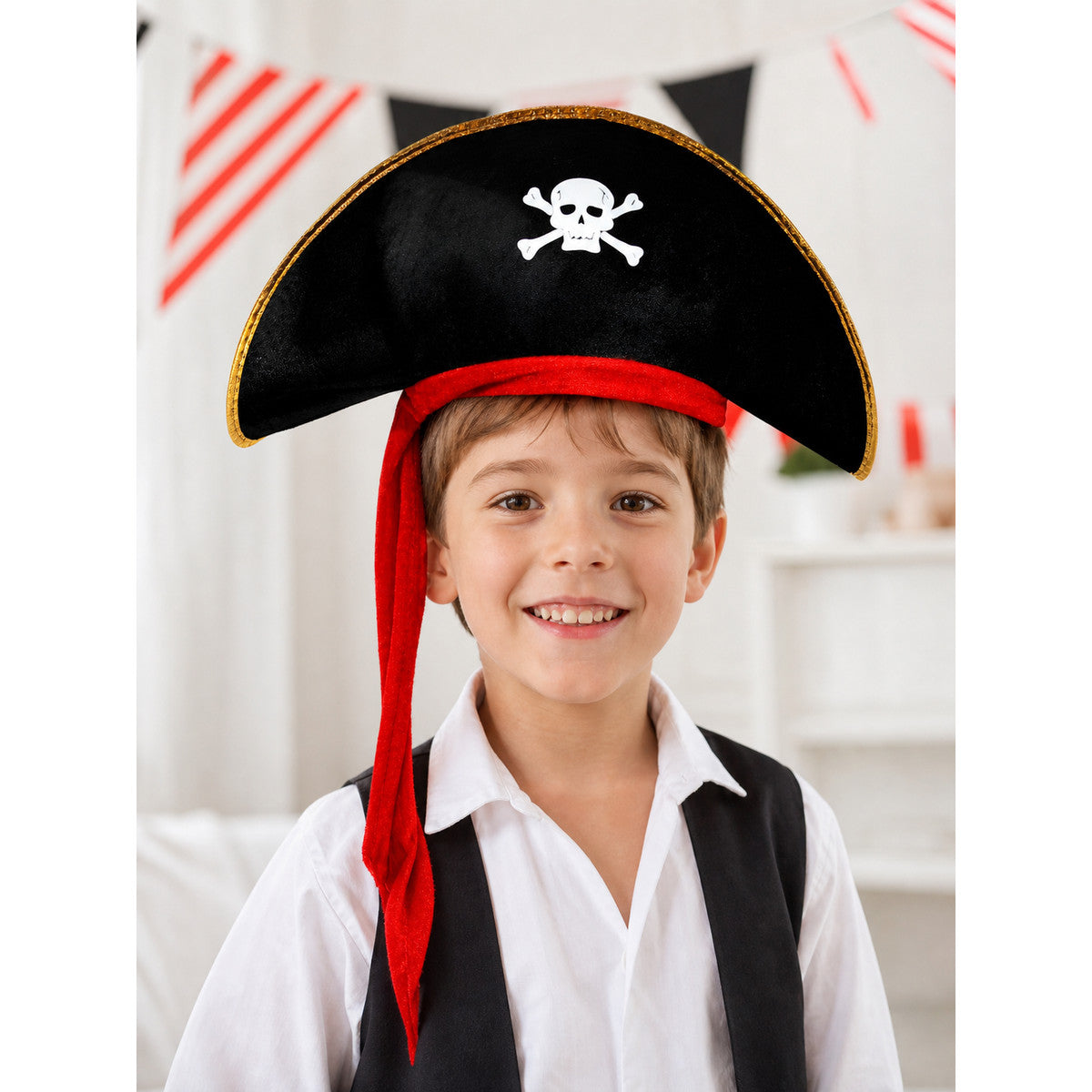 Pirate carnival hat with gold trim lifestyle view