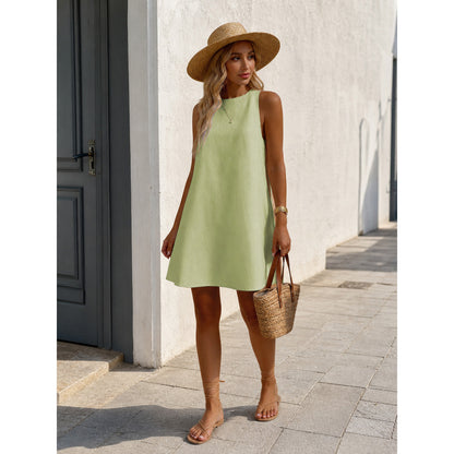 Women's Solid Color Sleeveless Dress with a Round Neckline lifestyle