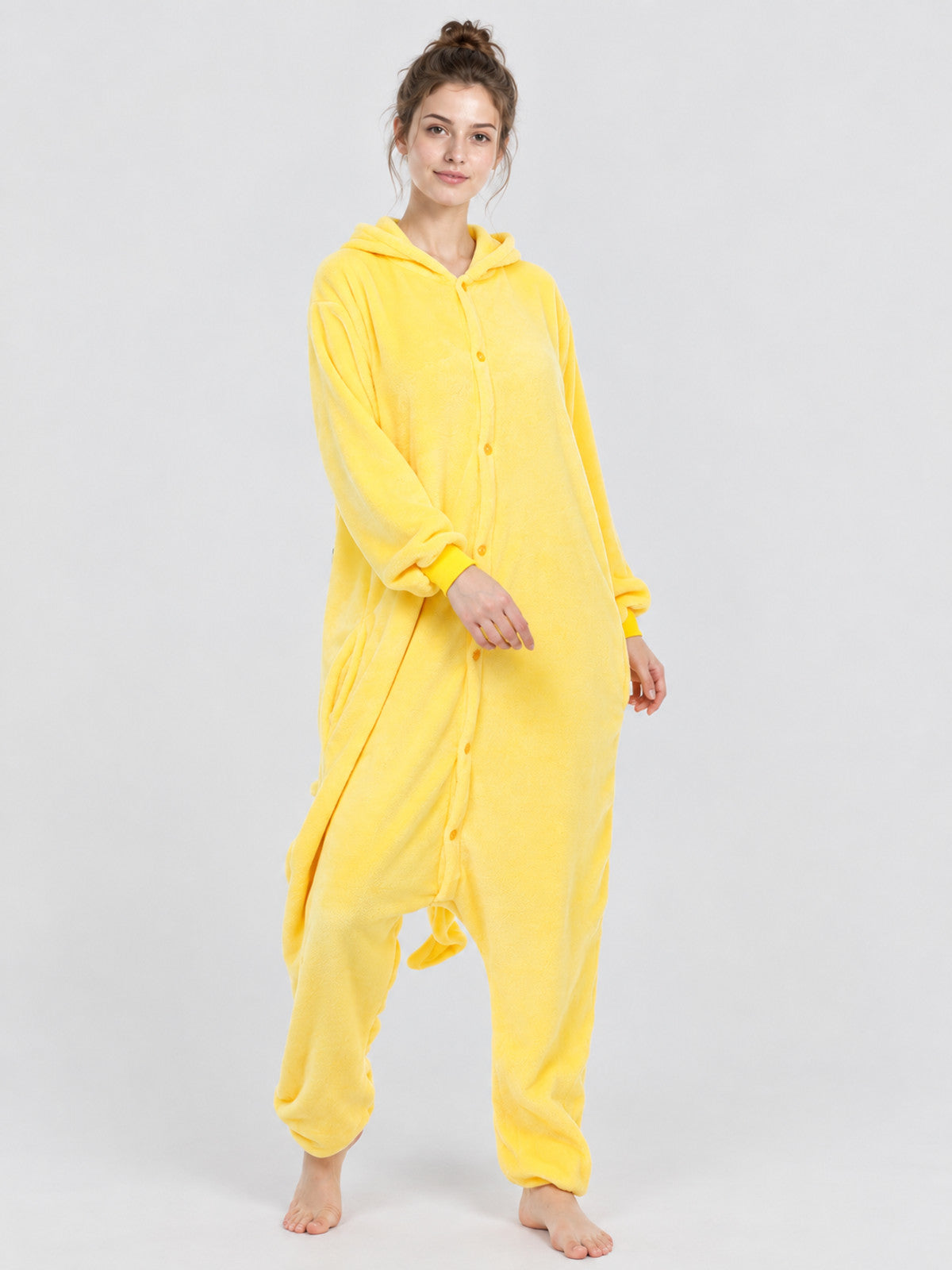 Yellow Hooded Pajama Jumpsuit with Long Sleeves