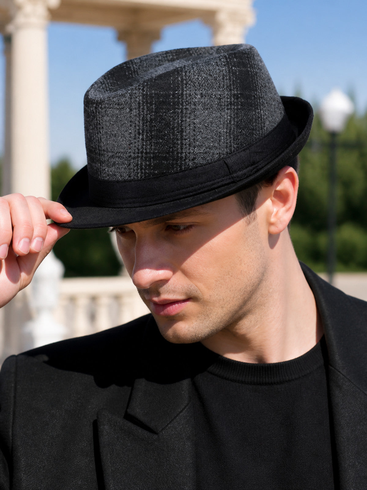 Men's Gray Plaid Carnival Fedora Hat