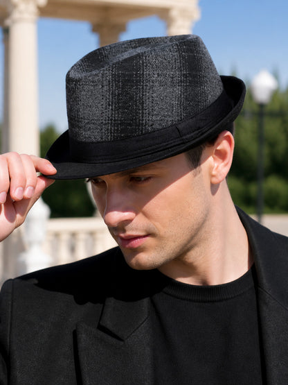 Men's Gray Plaid Carnival Fedora Hat