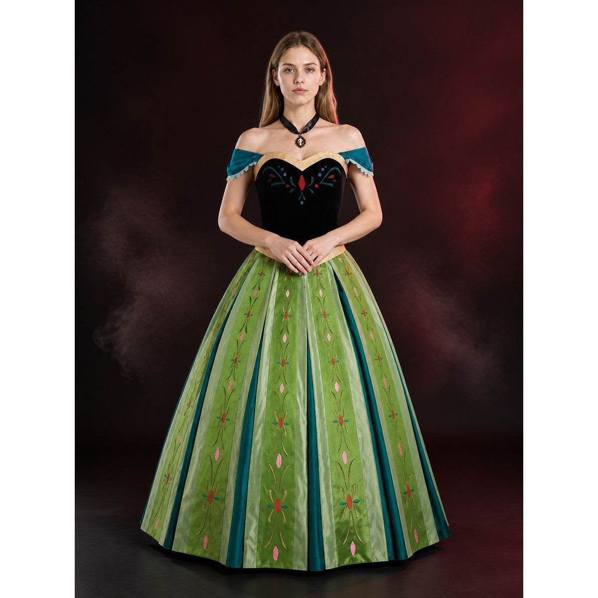 Adult Anna Princess Costume Set, Embroidered Top, Skirt And Necklace main product view