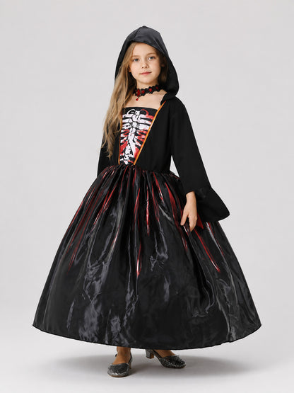 Halloween Dress with Skull and Red Stripes, Hood Costume Dresses detail