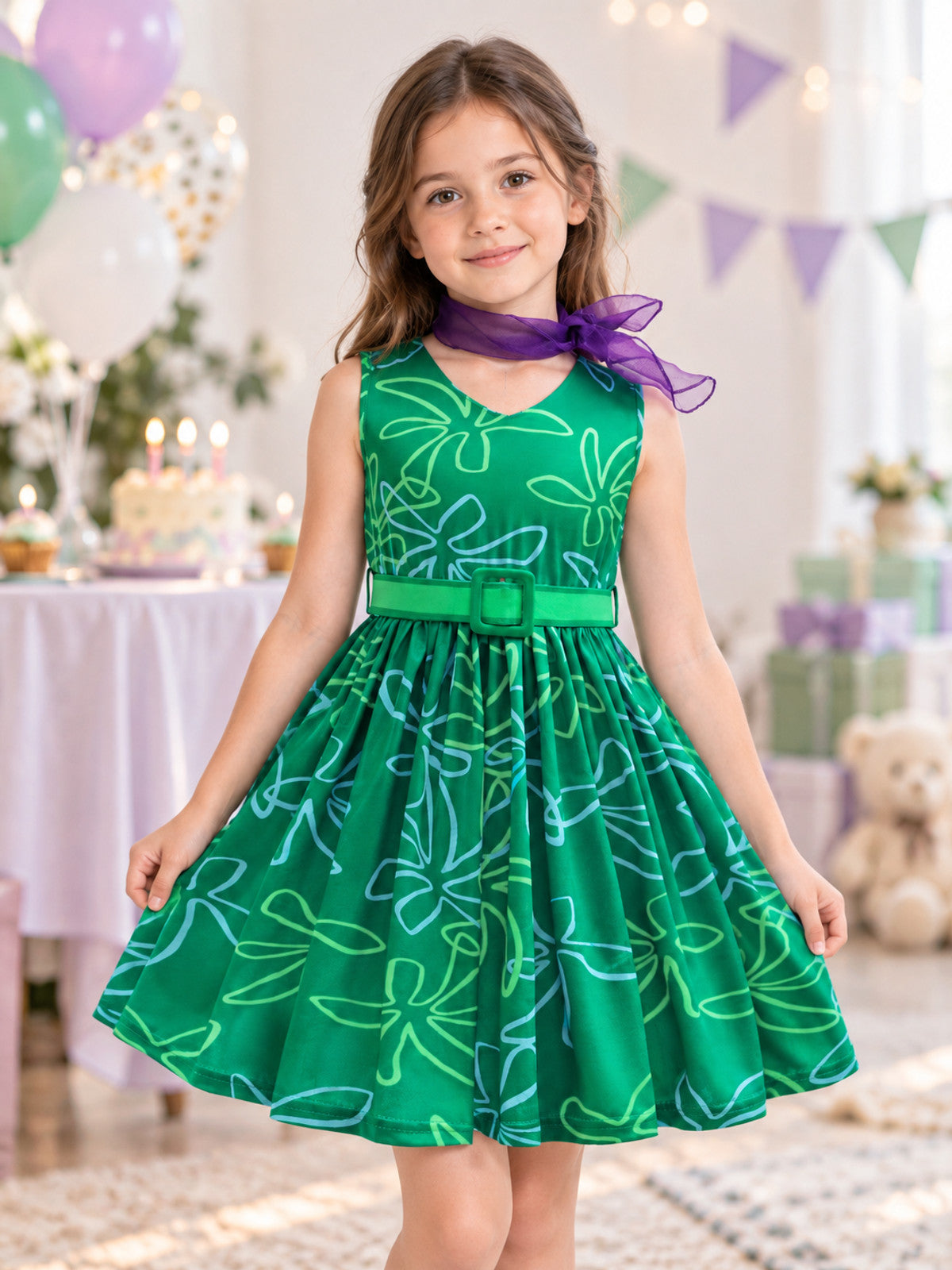 Dark Green Children's Holiday Dress with Belt
