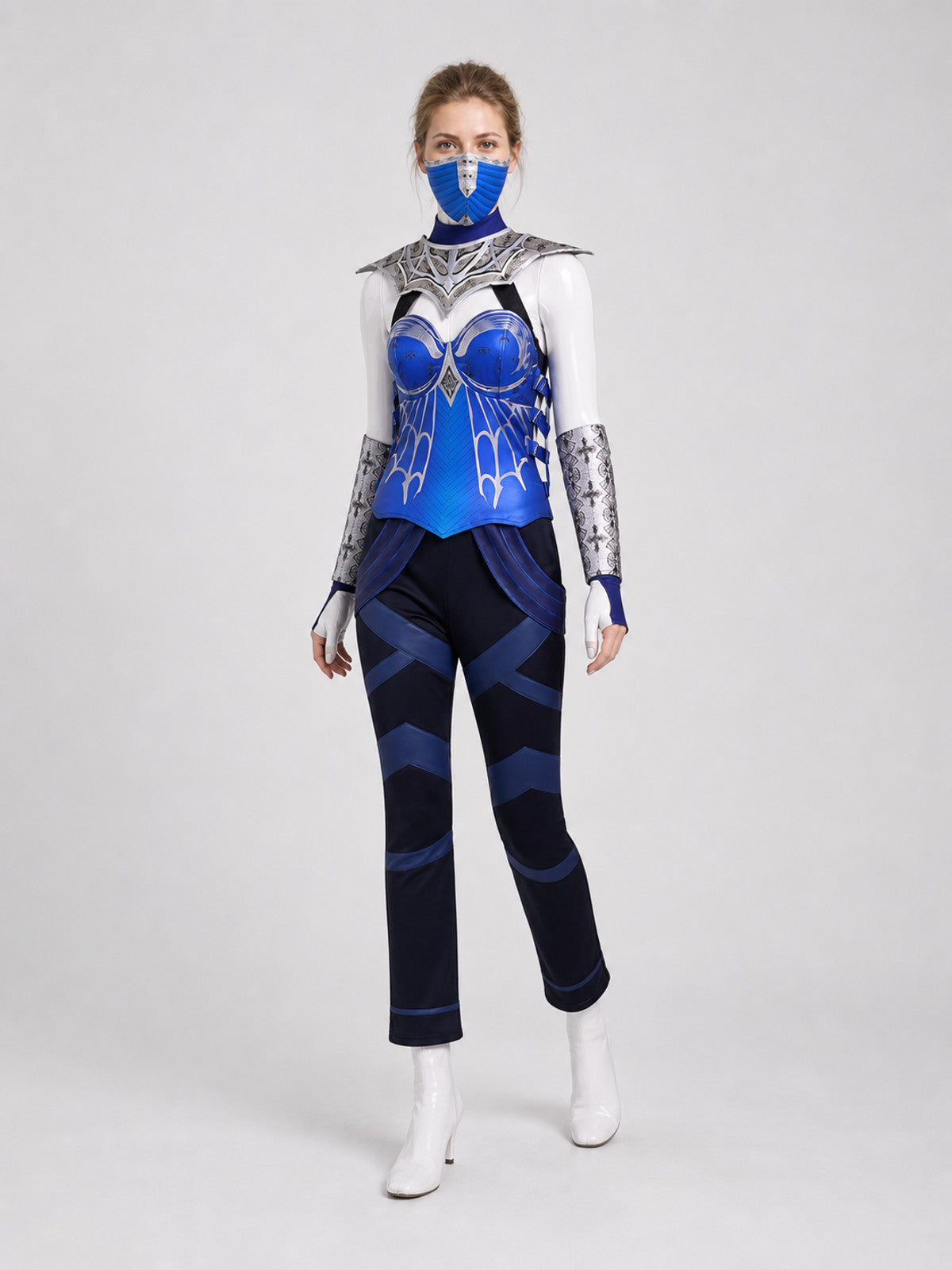 Kitana Cosplay Costume, Top, Pants, and Mask Costume Masks detail