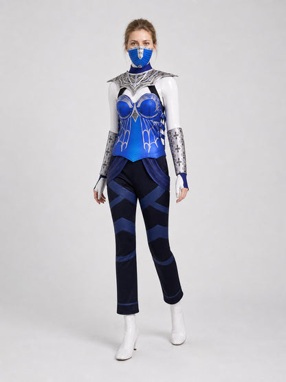 Kitana Cosplay Costume, Top, Pants, and Mask Costume Masks detail