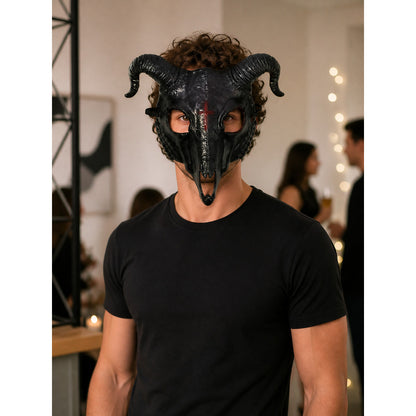 Black Goat Skull Carnival Mask for Halloween lifestyle view