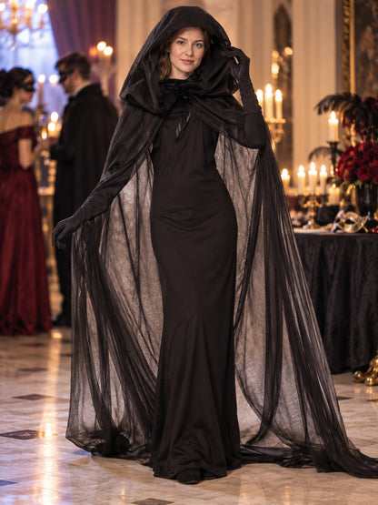 Black vampire carnival costume with cape and hood