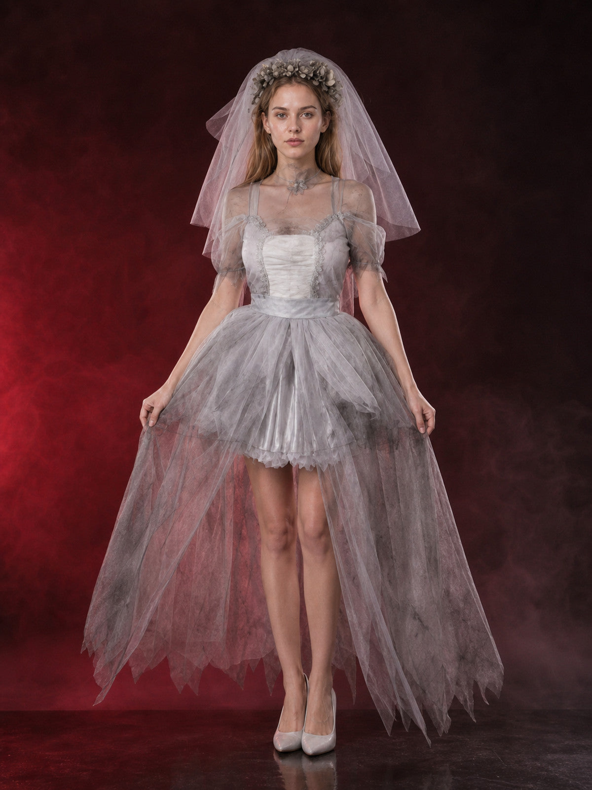Halloween Zombie Bride Costume with Veil