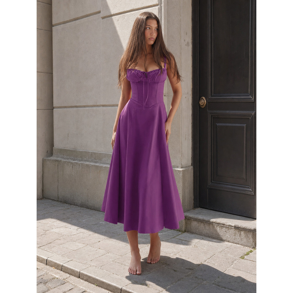 Women's Purple Maxi Dress with Thin Straps lifestyle