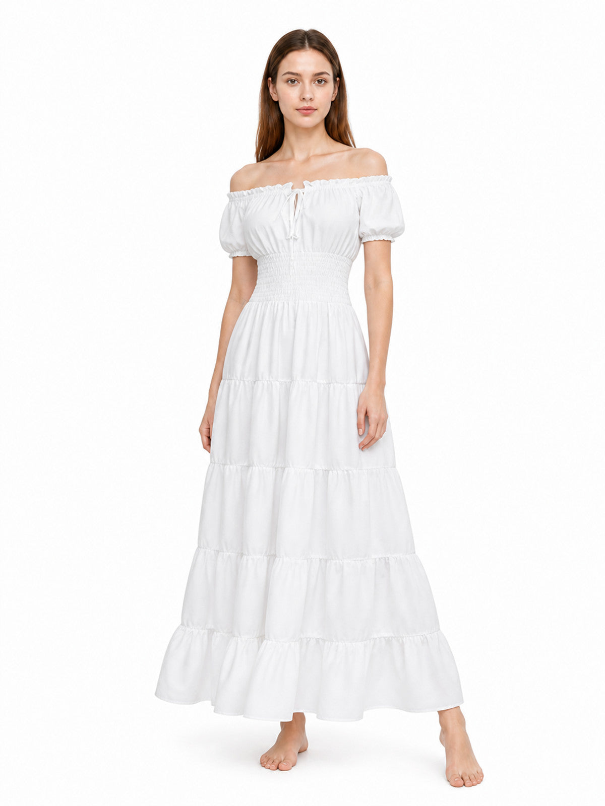 Off-the-Shoulder Dress with a Tiered Skirt and Ruffles Costume Dresses detail