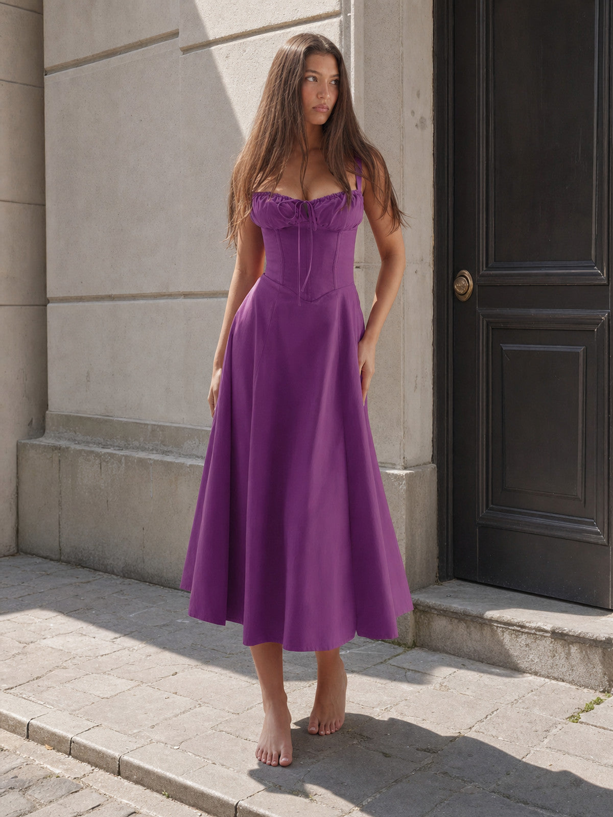 Women's Purple Maxi Dress with Thin Straps