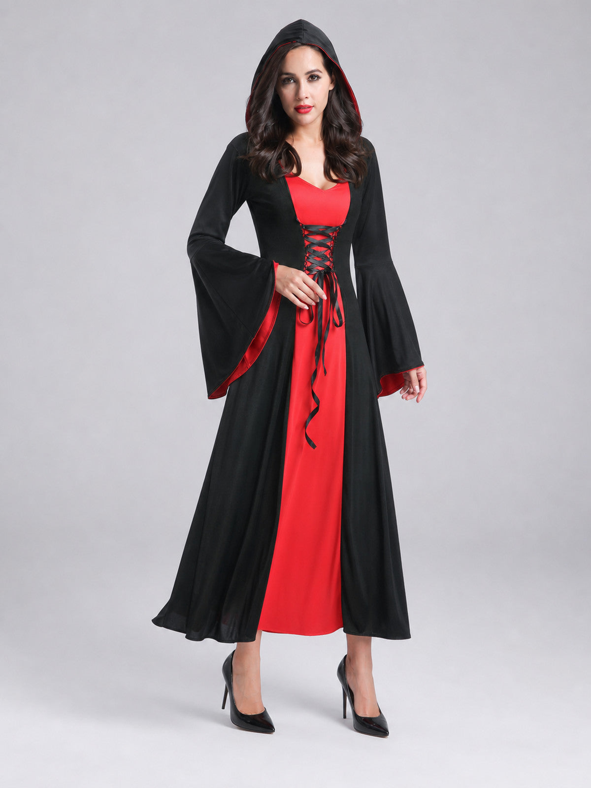 Vampire Costume with Sleeves and Cross-Lacing Costumes detail