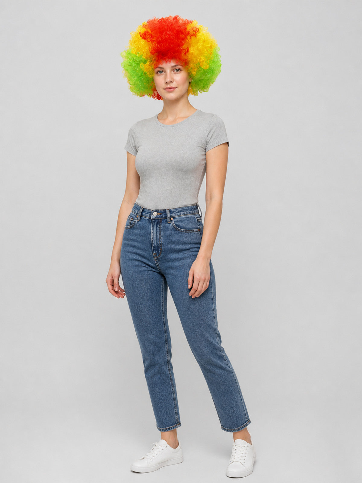 Clown Wig, Full and Curly, Red-Yellow-Green Costume Wigs detail
