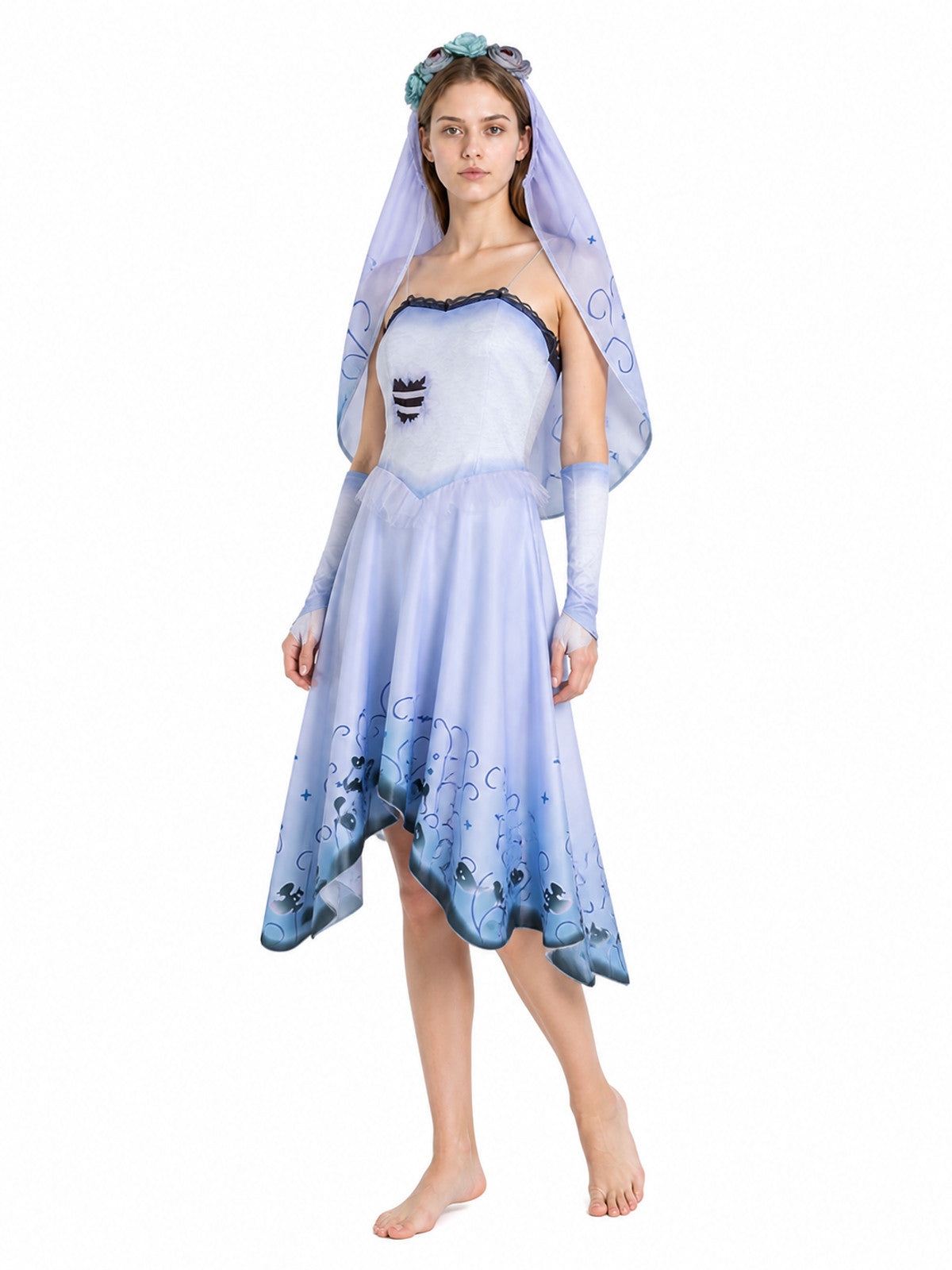 Zombie Cosplay Dress with Veil and Stars for Halloween Costume Dresses detail