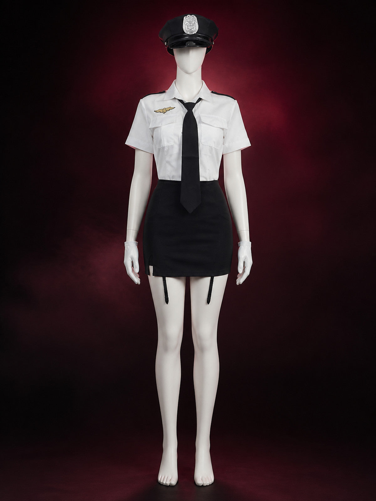 Women's Sexy Police Costume Set - White & Black Uniform with Hat and Gloves