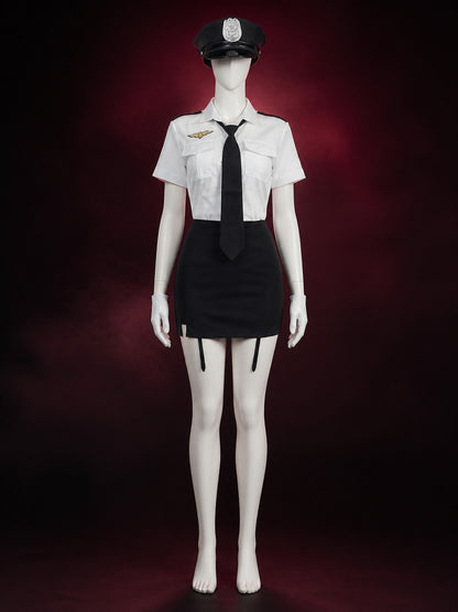 Women's Sexy Police Costume Set - White & Black Uniform with Hat and Gloves