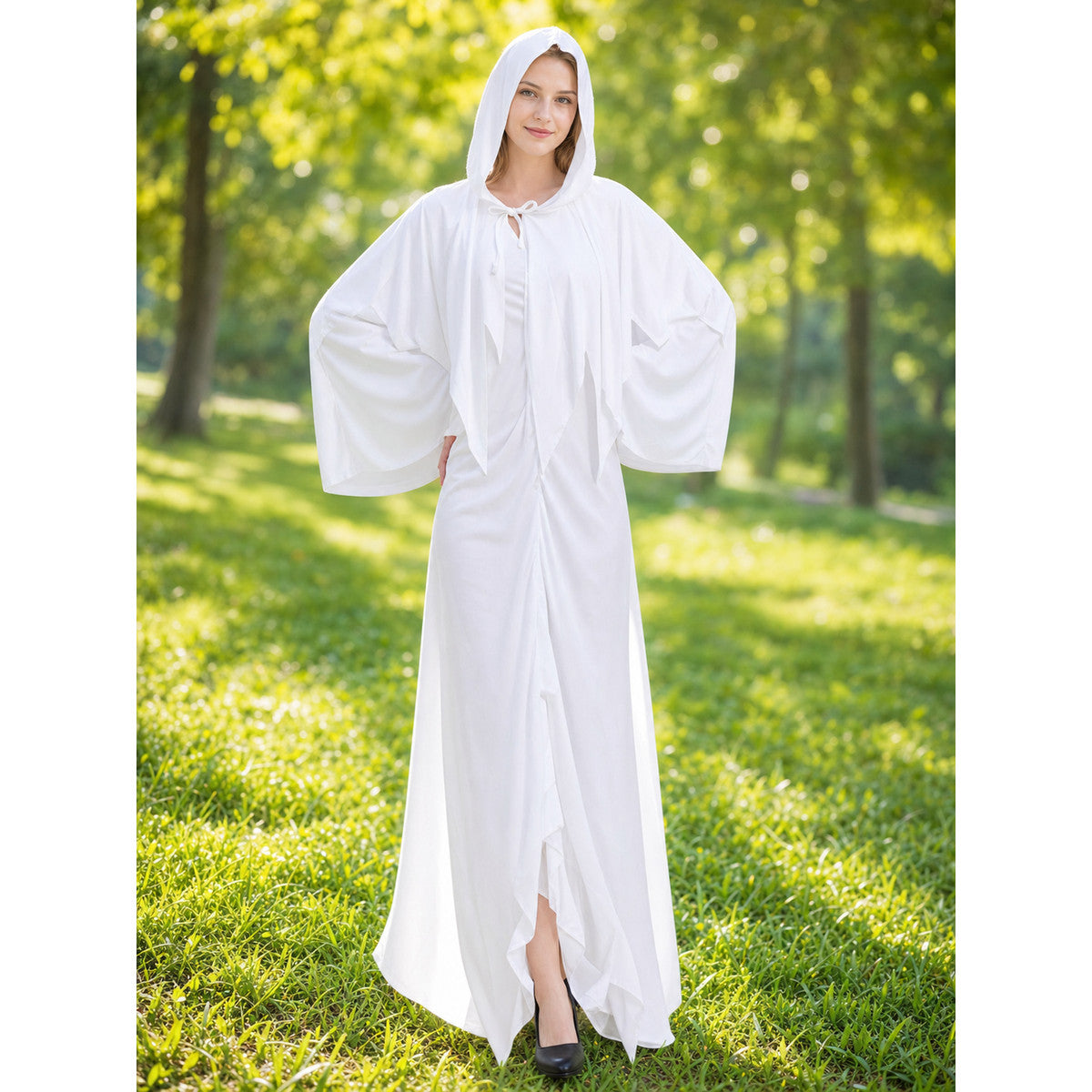 White ghost costume with hood and sleeves lifestyle view