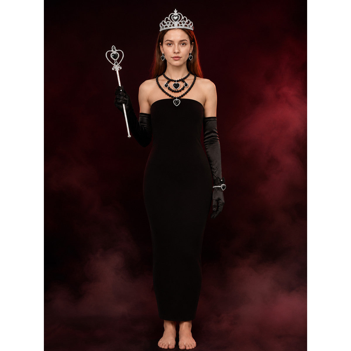 Girls Vampire Costume Accessories Set - Gothic Crown, Heart Wand & Gloves main product view