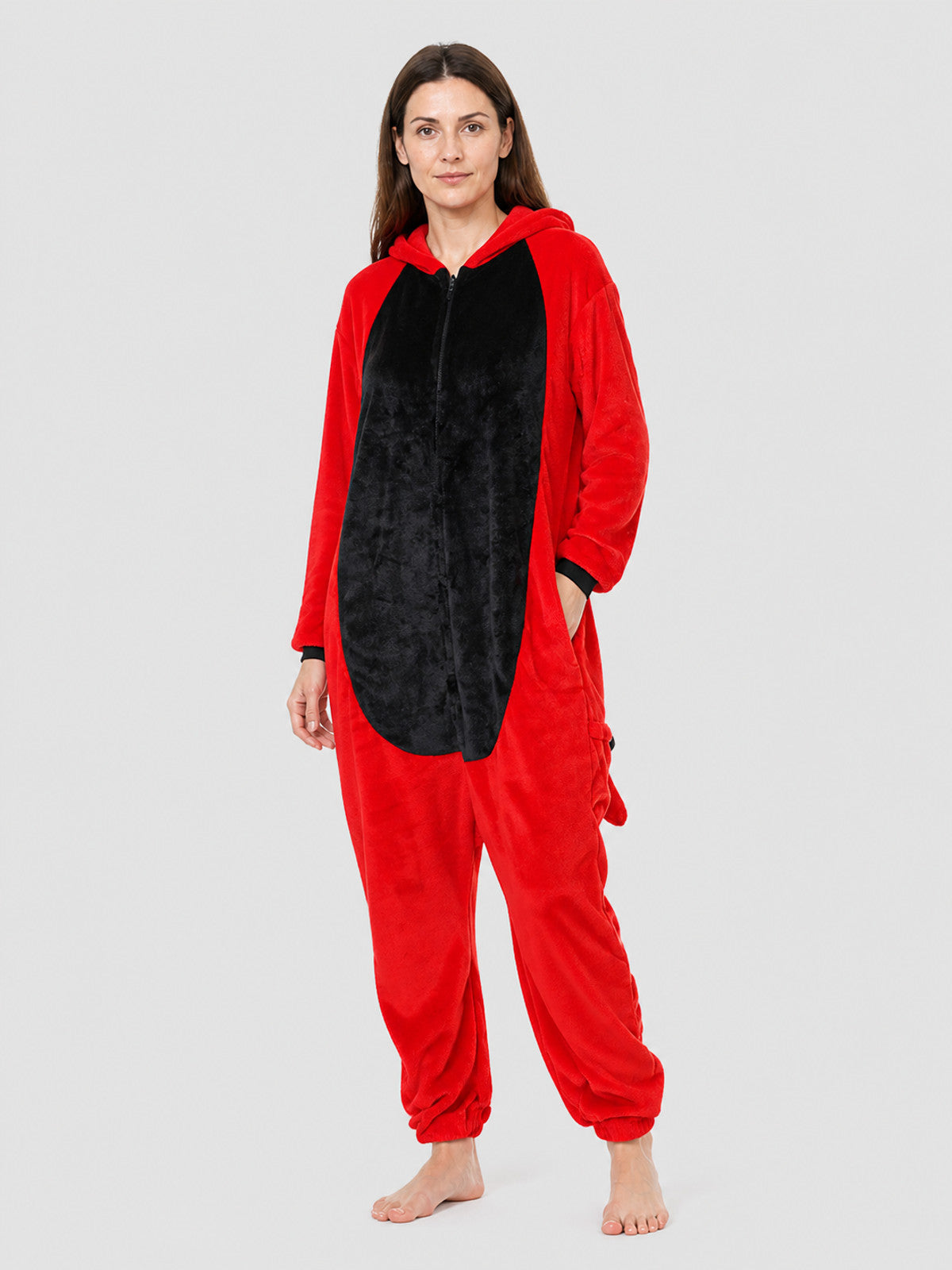 Hooded Red-and-Black Flannel Pajama Jumpsuit product detail