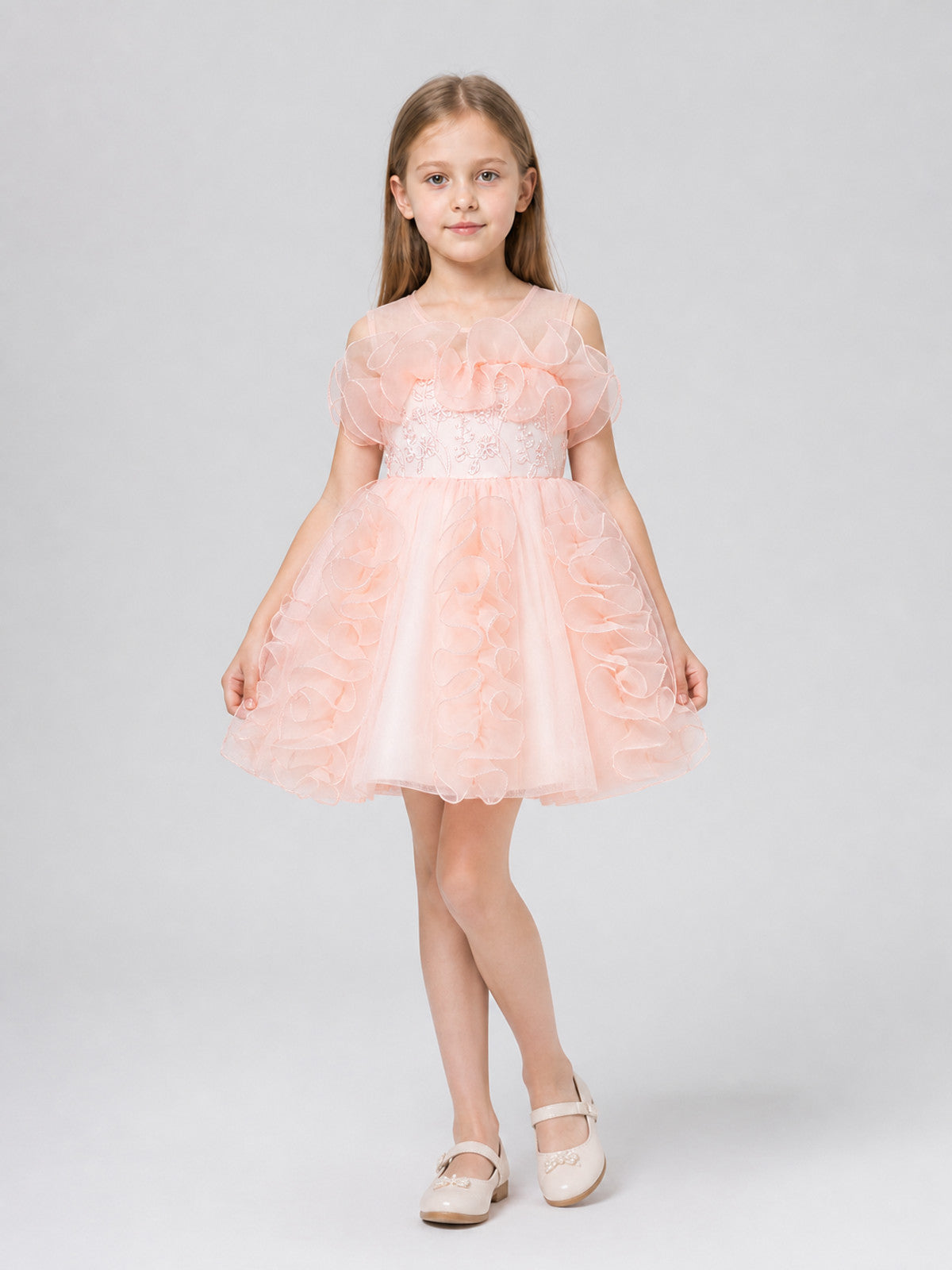 Dressy Princess Dress with Full Skirt and Flowers Costume Dresses detail