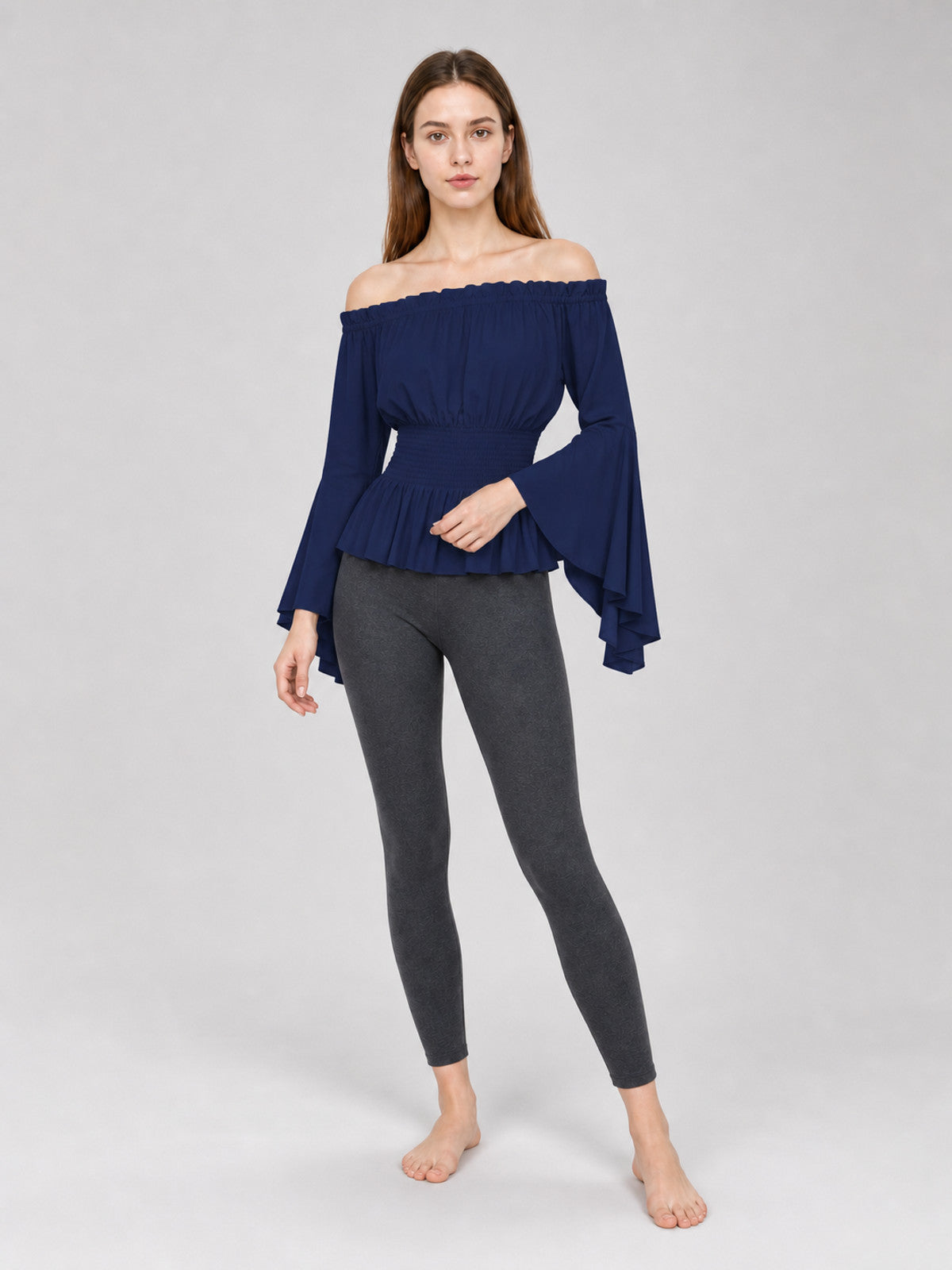 Off-the-Shoulder Blouse with Flared Sleeves