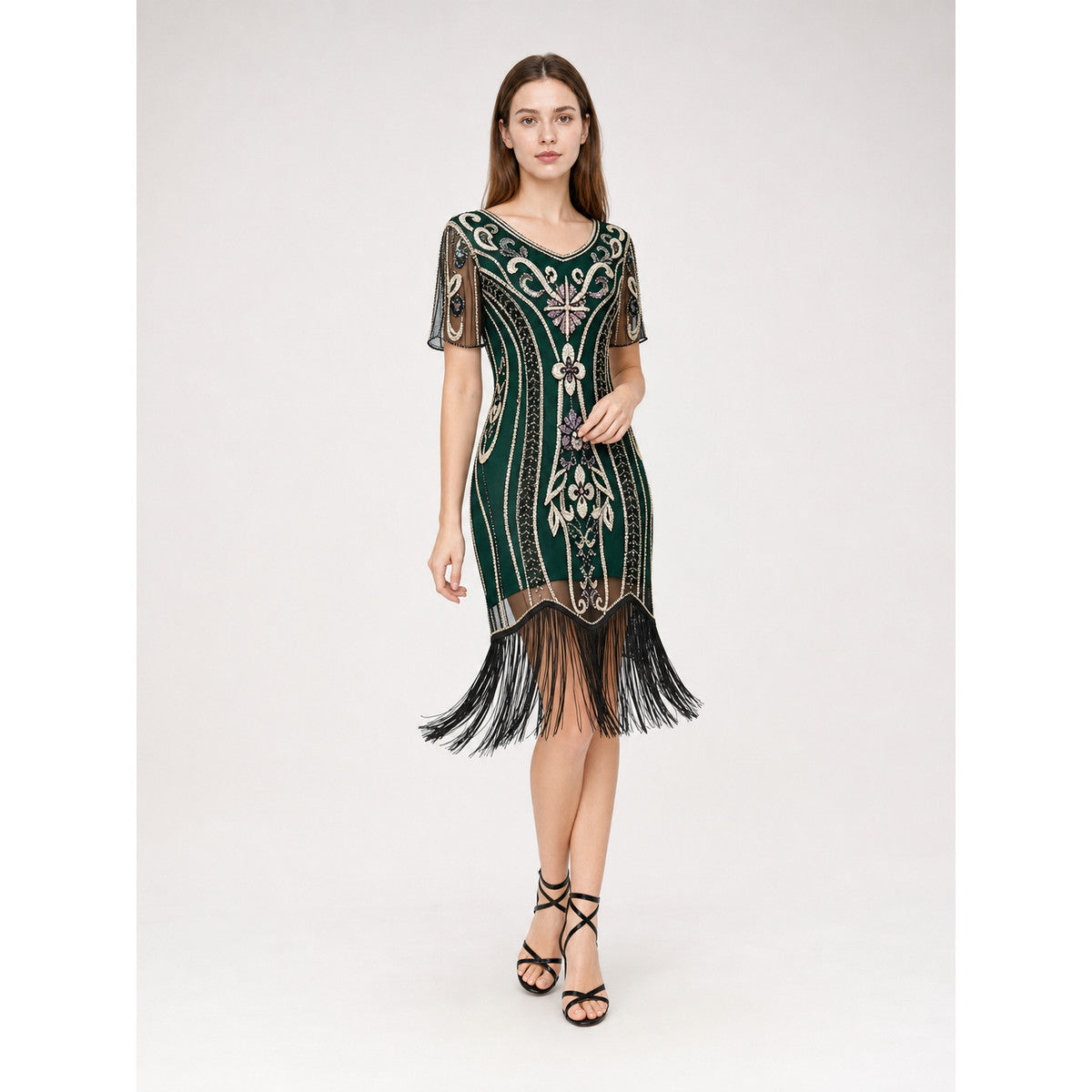 Gatsby-Style Dress with Fringe and Sequins
