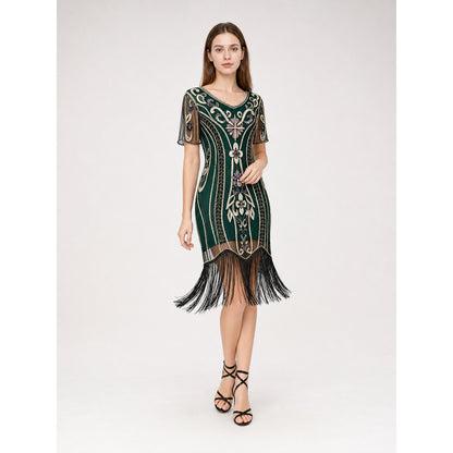 Gatsby-Style Dress with Fringe and Sequins