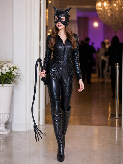 Vampire Costume: Jumpsuit with Mask, Belt, and Bag lifestyle view