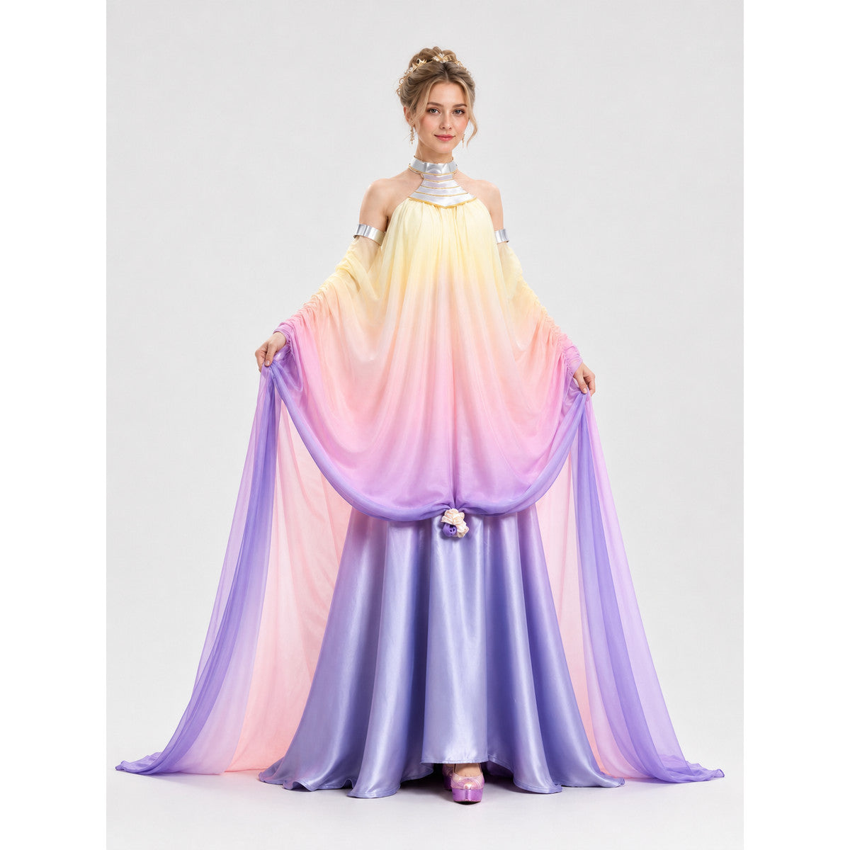 Star Wars Padmé Amidala Cosplay Costume, Long Dress on-model front view