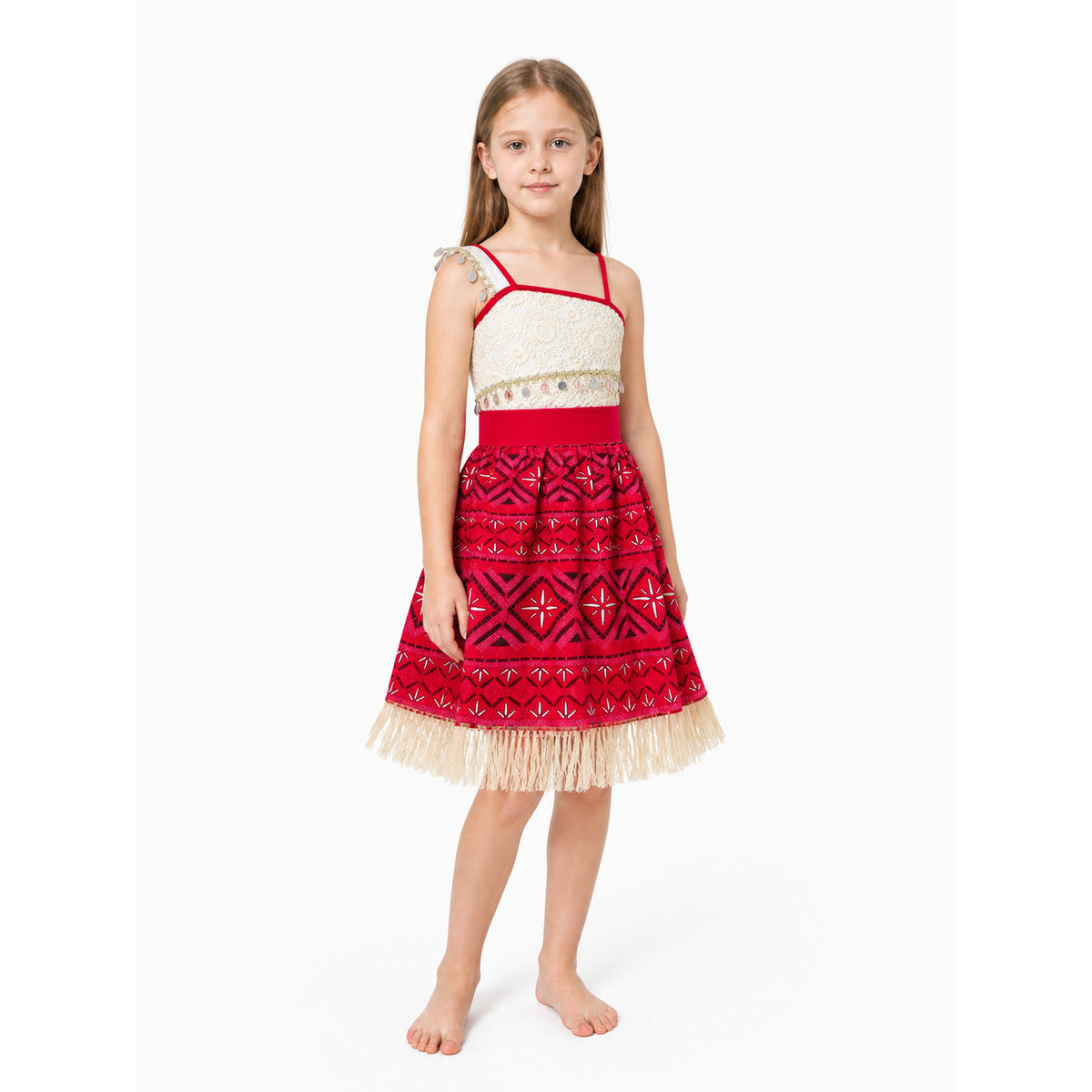 Moana 2 Children's Carnival Dress with Pattern and Fringe