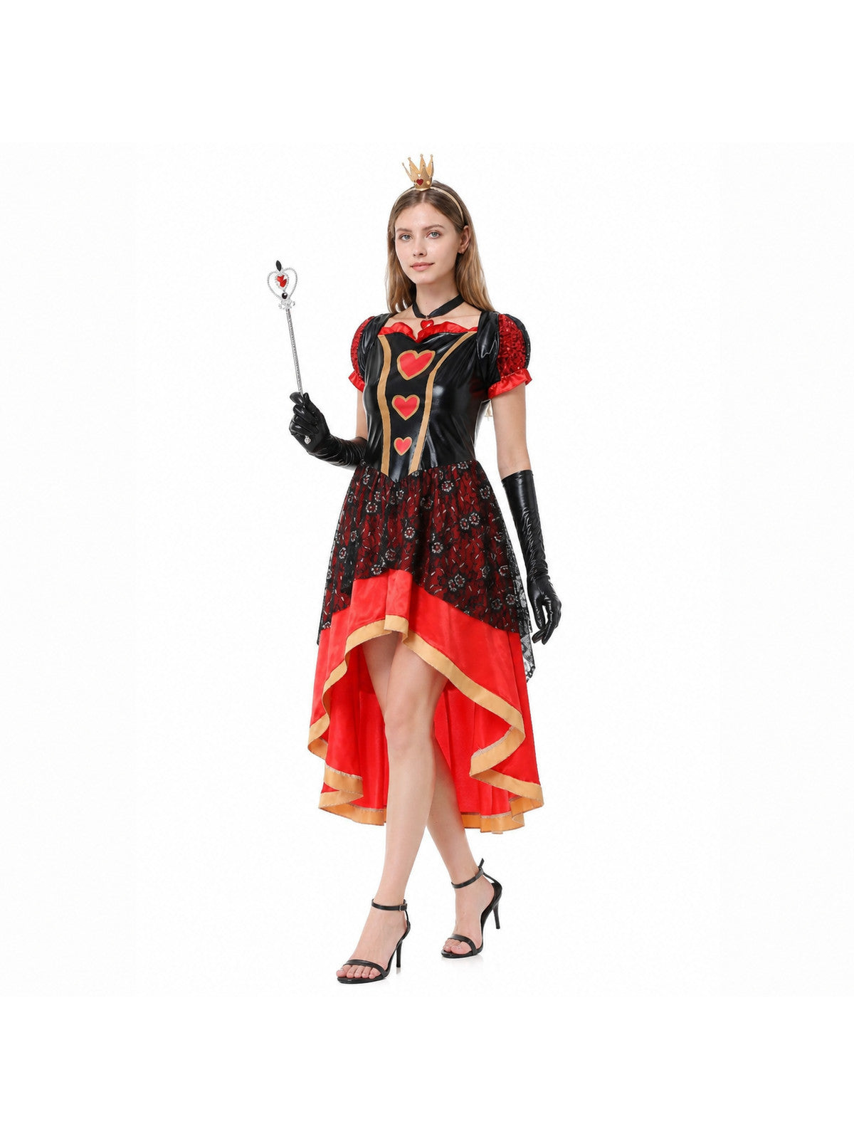 Red and Black Stage Dress with Gold Trim Costume Dresses detail