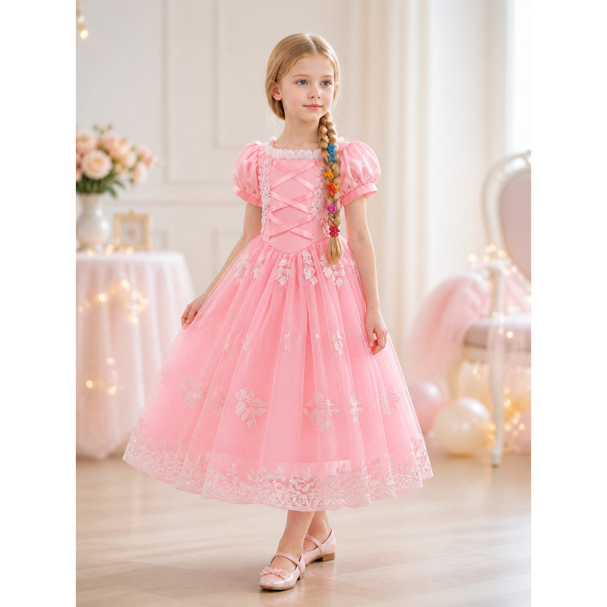 Pink Princess Halloween Costume with Wig lifestyle view