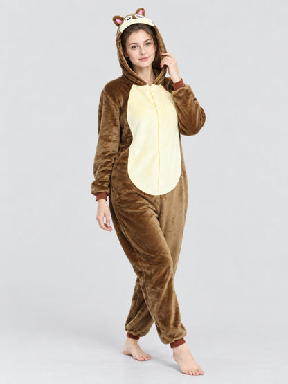 Brown Kigurumi Jumpsuit with Hood and Ears