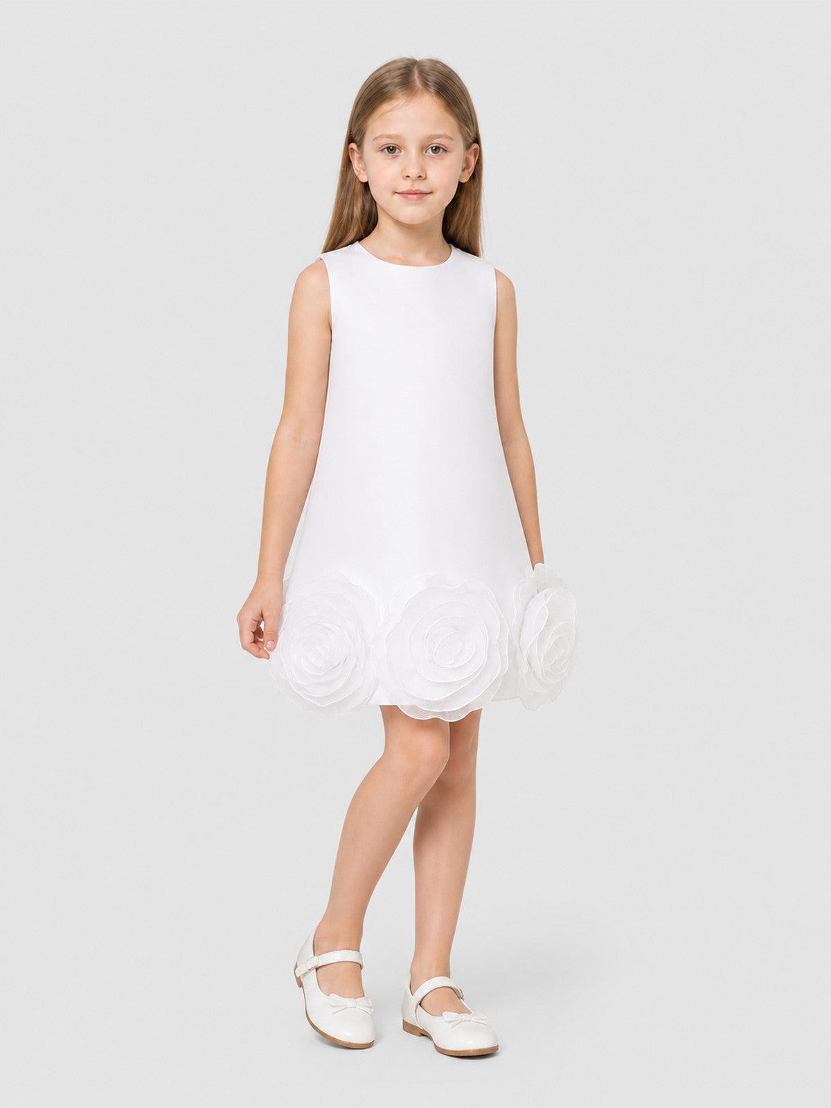 Girls' Dressy Sleeveless Dress with 3D Rose Appliqués product detail