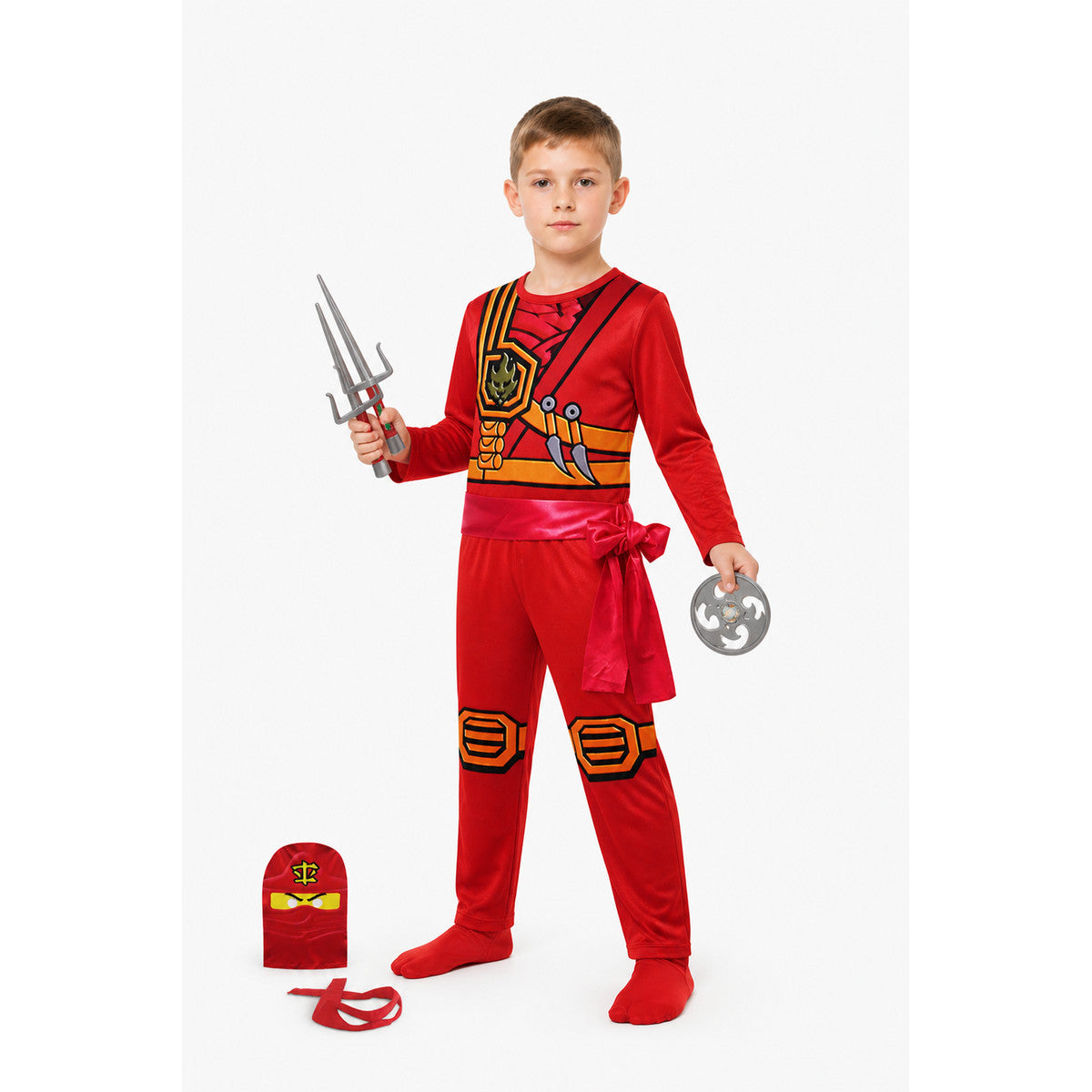 Red Ninja Costume with Mask and Weapons Costume Masks detail