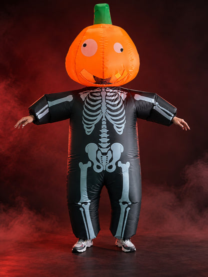 Inflatable Pumpkin Skeleton Print Carnival Costume
