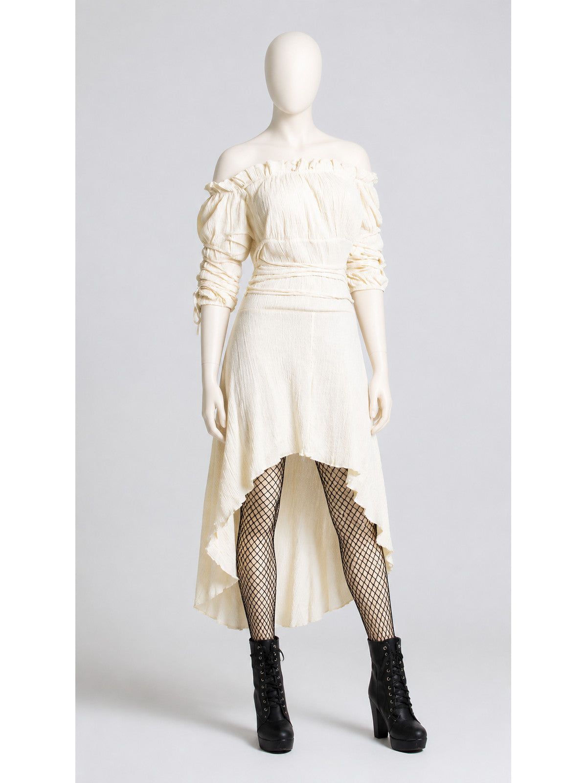 Long Dress with Off-the-Shoulder Neckline and Asymmetrical Hem