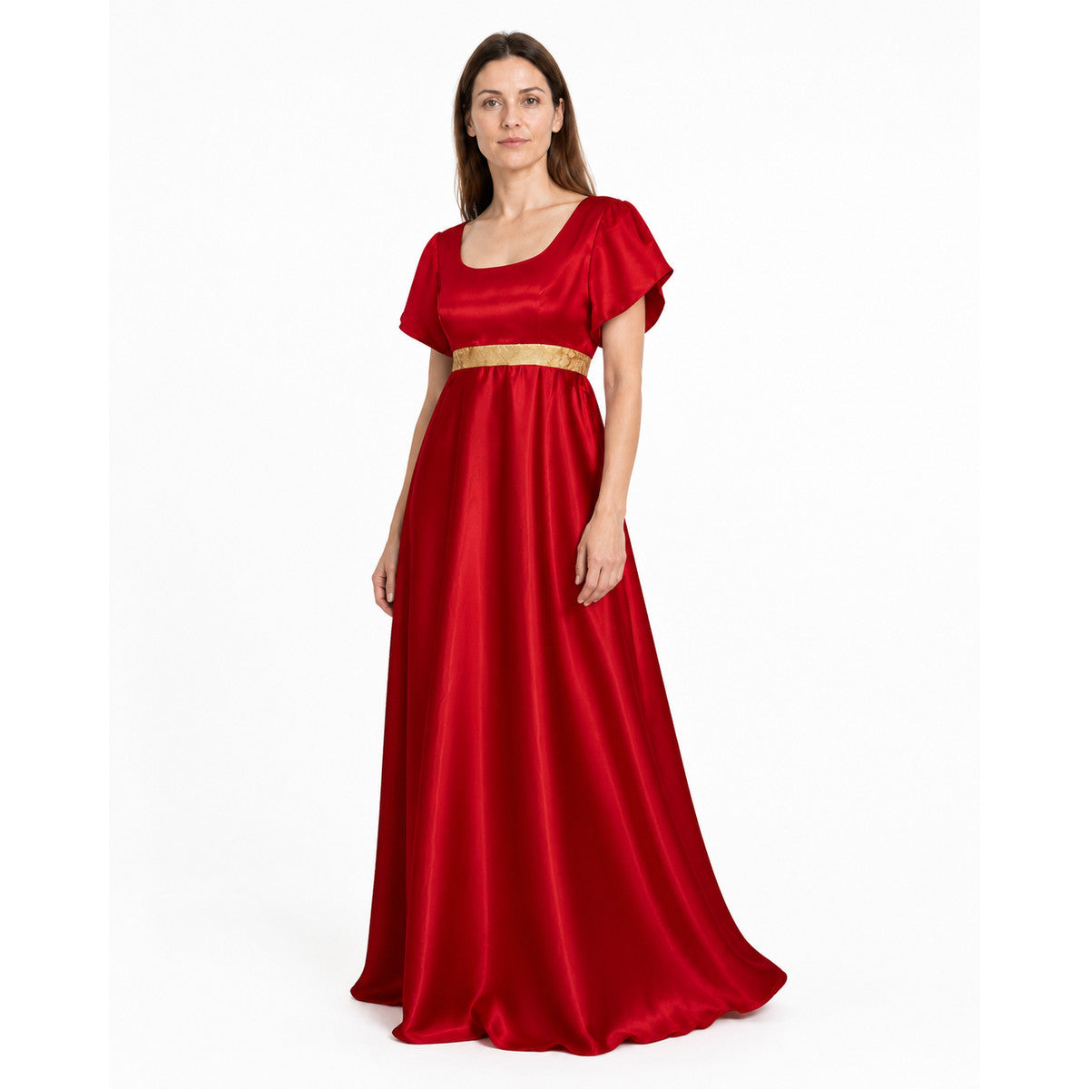 Red Dress with a High Waist and Puff Sleeves Costume Dresses detail