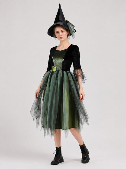 Halloween Witch Dress with Layered Skirt