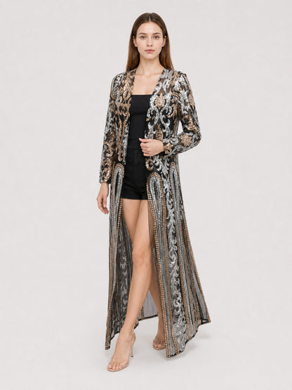 Long Cape with Baroque Sequin Embroidery