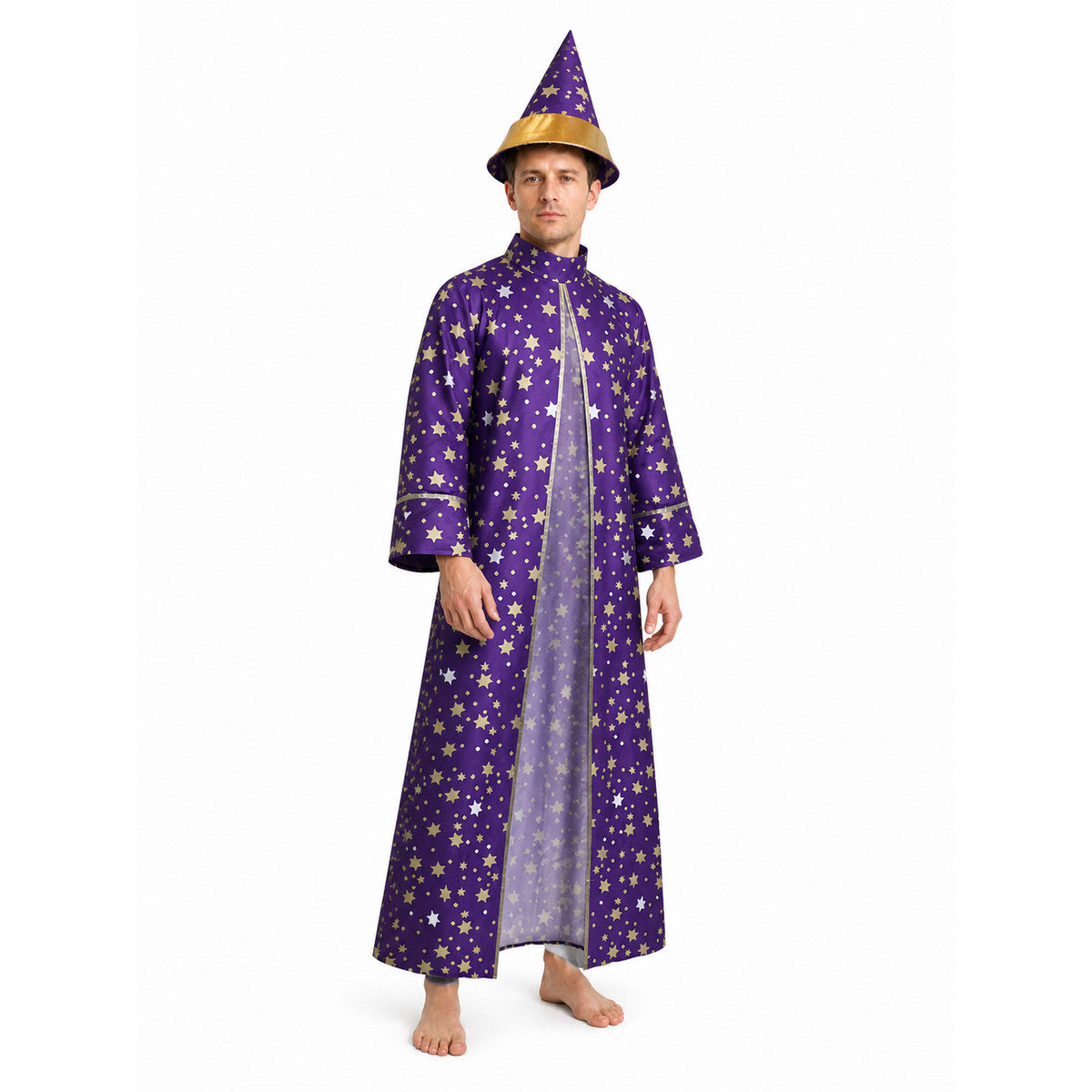 Wizard Costume with Robe and Hat, Purple, Stars Costume Headwear detail