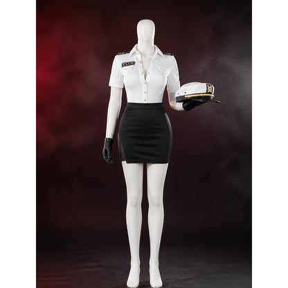 Police Officer Halloween Costume Set - White Top & Black Skirt with Badge, Gold main product view