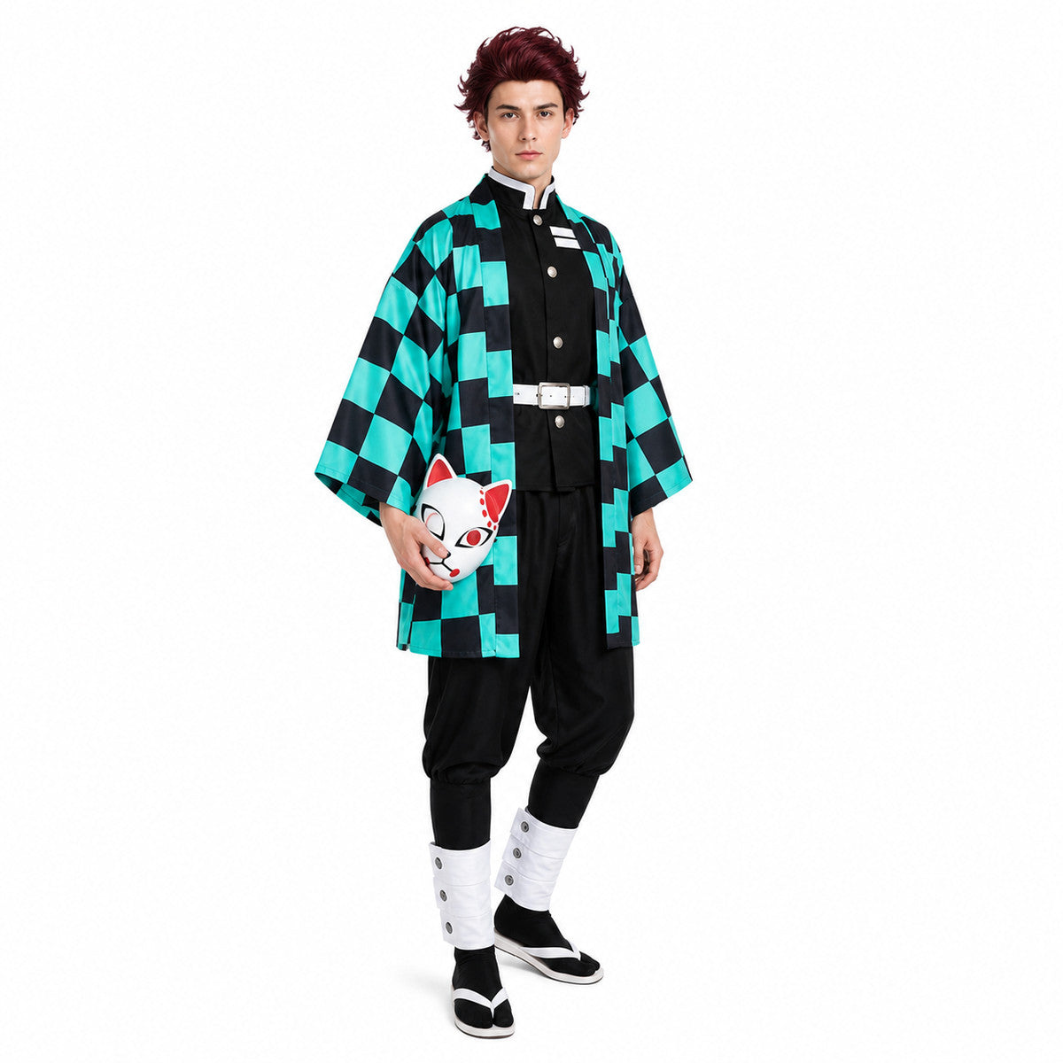 Tanjiro Diamond-Pattern Cosplay Costume with Fox Mask Costume Masks detail