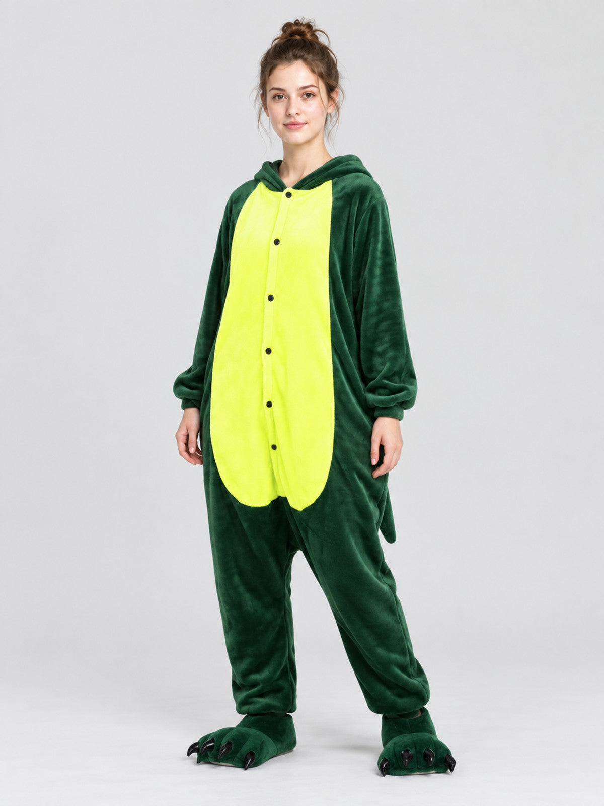 Dark Green Pajama Jumpsuit with Cartoon Dinosaur