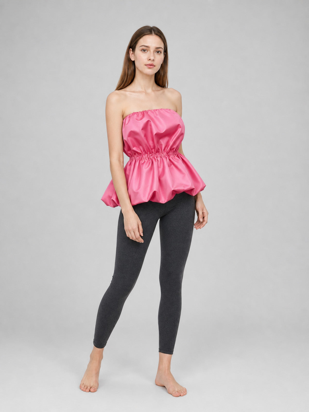 Strapless peplum bustier top, bright pink