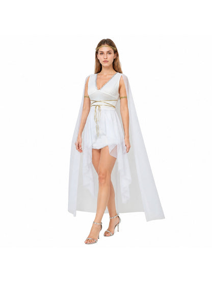 White Dress Costume with Cape and Gold Embellishments Costume Dresses detail