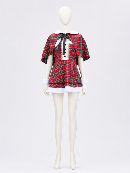 Retro Costume: Plaid Dress with Short Cape Costume Dresses detail