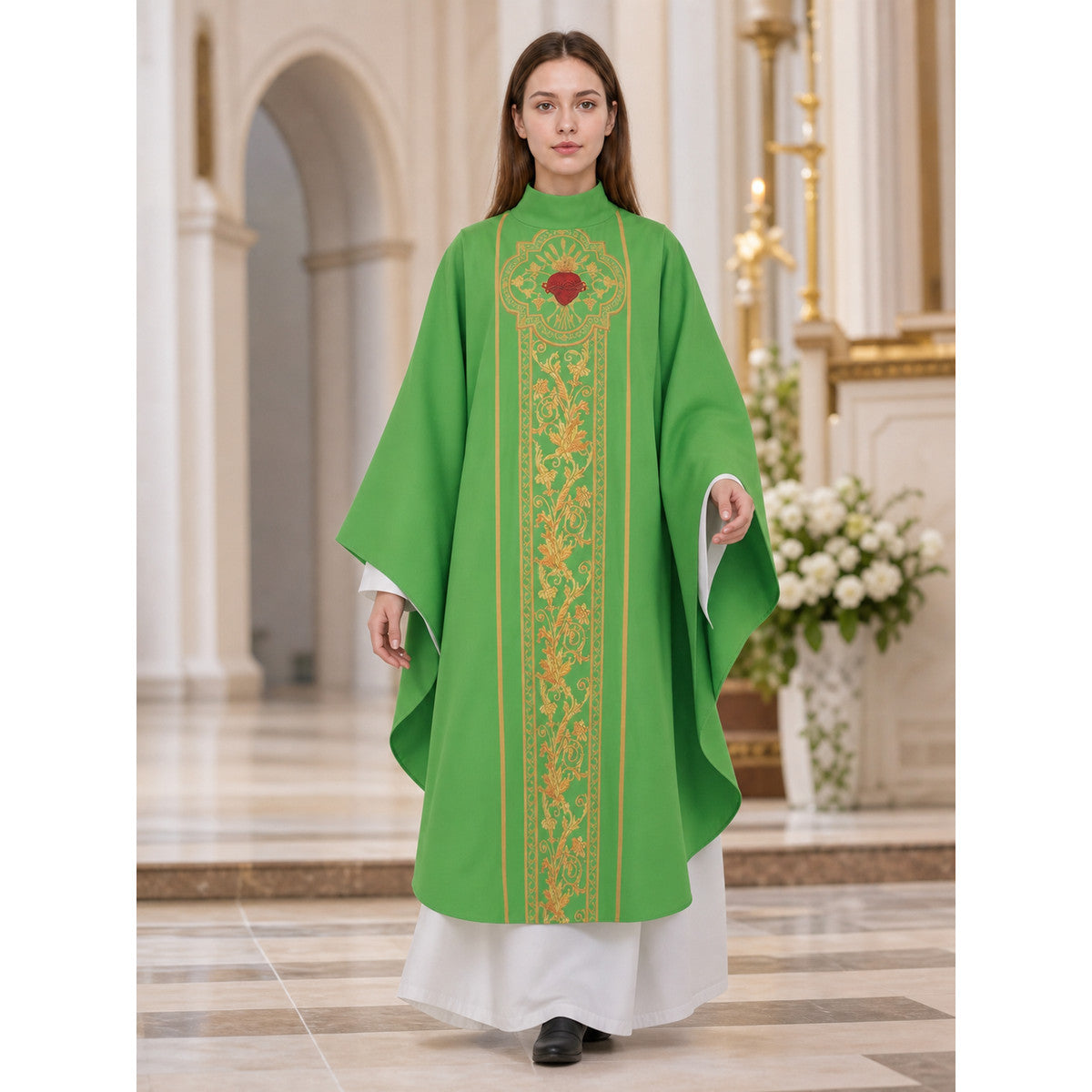 Green Cosplay Robe with Gold Embellishments lifestyle view