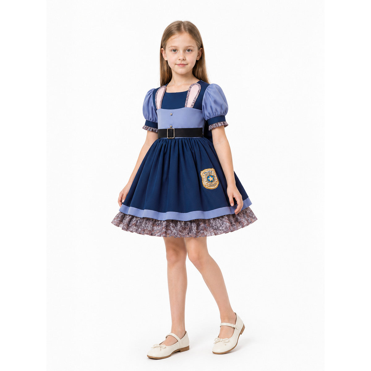 Police Officer Dress-Up Costume for Girls with Belt and Badge Costume Dresses detail